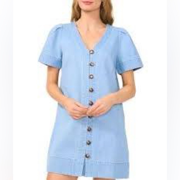 CECE Denim Mini Dress XL Light Blue Wash $119 Retail NWT - Picture 1 of 10
